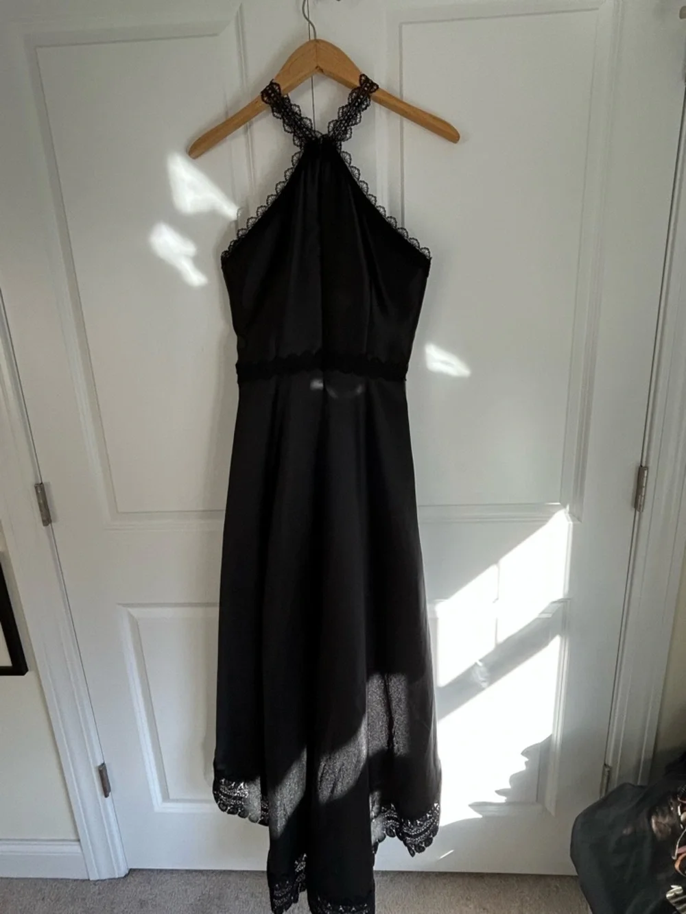 Monique Lhuillier ML Evening Hi-Low Black Mikado Gown halter lace - Picture 5 of 10